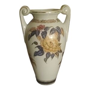 Ethan Allen White Blue Gold Accent Vase